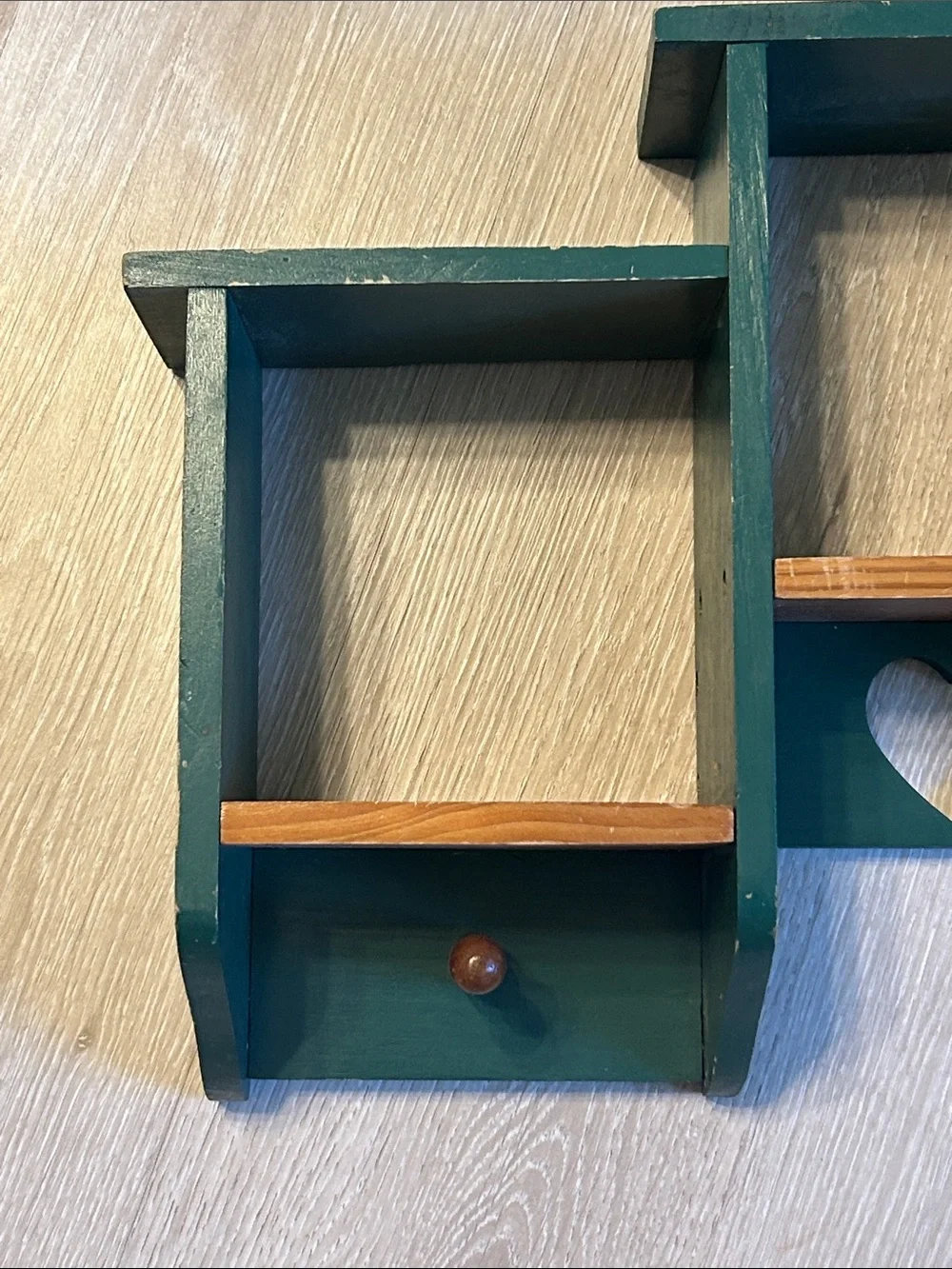 Vintage Farmhouse Wooden Heart Cutout and Dowel Staircase Tiered Wall Shelf